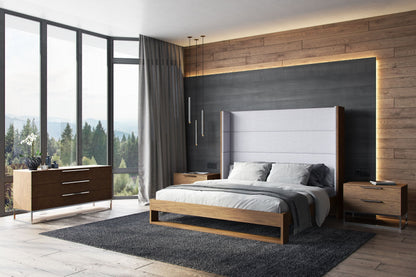 Modrest Helenora Contemporary Grey Fabric and Walnut Trim Bed