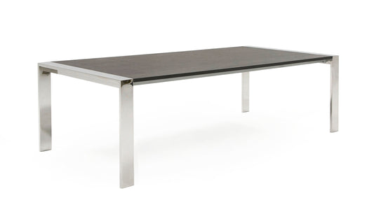 Modrest Fauna Modern Elm Grey and Stainless Steel Chrome Dining Table