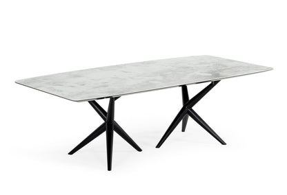 Modrest Stetson Modern White Ceramic and Smoked Ash Dining Table
