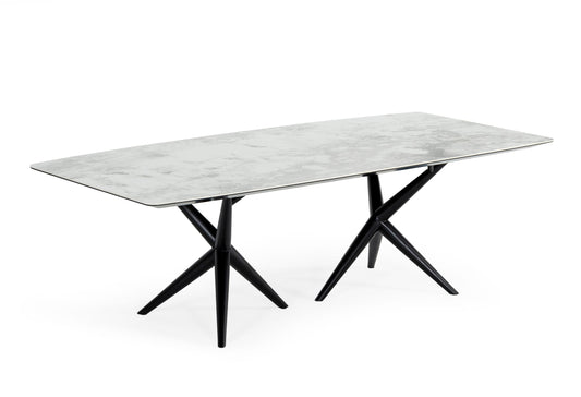 Modrest Stetson Modern White Ceramic and Smoked Ash Dining Table