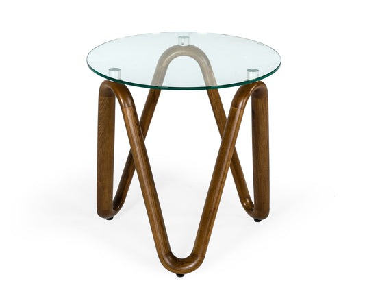 Modrest Lassen Modern Glass and Walnut End Table