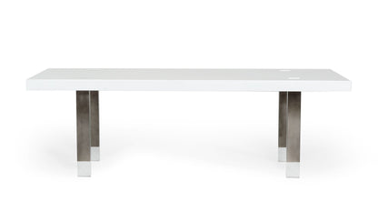 Modrest Lenny- Modern White High Gloss and Stainless Steel Gun Metal Dining Table