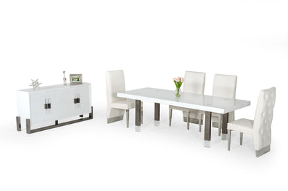 Modrest Lenny- Modern White High Gloss and Stainless Steel Gun Metal Dining Table