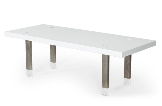 Modrest Lenny- Modern White High Gloss and Stainless Steel Gun Metal Dining Table