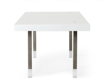 Modrest Lenny- Modern White High Gloss and Stainless Steel Gun Metal Dining Table
