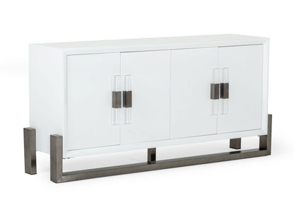 Modrest Lenny Modern White High Gloss and Stainless Steel Gun Metal Buffet