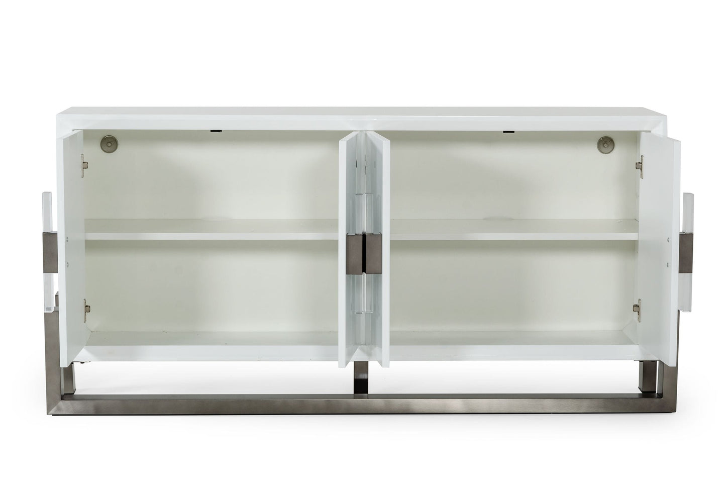 Modrest Lenny Modern White High Gloss and Stainless Steel Gun Metal Buffet