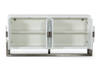 Modrest Lenny Modern White High Gloss and Stainless Steel Gun Metal Buffet