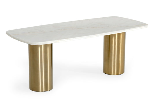 Modrest Rocky Glam White Marble and Brush Gold Dining Table