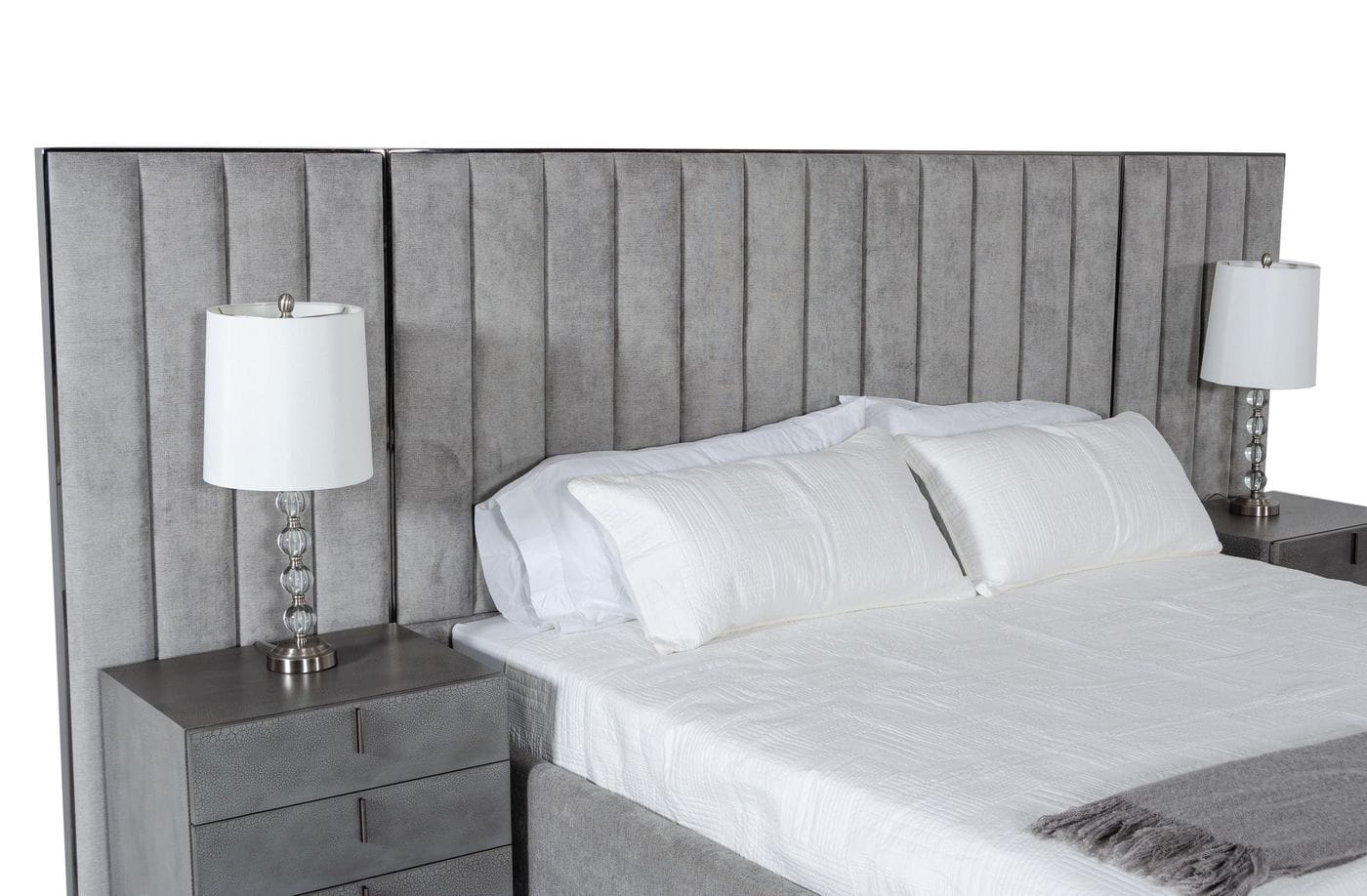 Modrest Buckley Modern Grey and Black Stainless Steel Bed w/ Nightstands