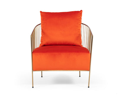 Modrest Loveland Glam Orange Velvet Accent Chair