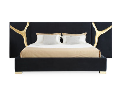 Modrest Aspen Glam Black Velvet and Gold Bed