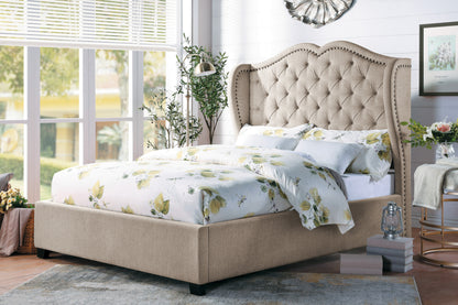 Homelegance Queen Bed Waterlyn Beige Upholstered Wingback Design 1639-1