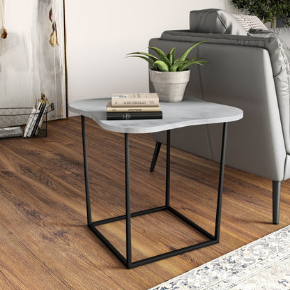 Modrest Aleidy White Marble Black Metal End Table