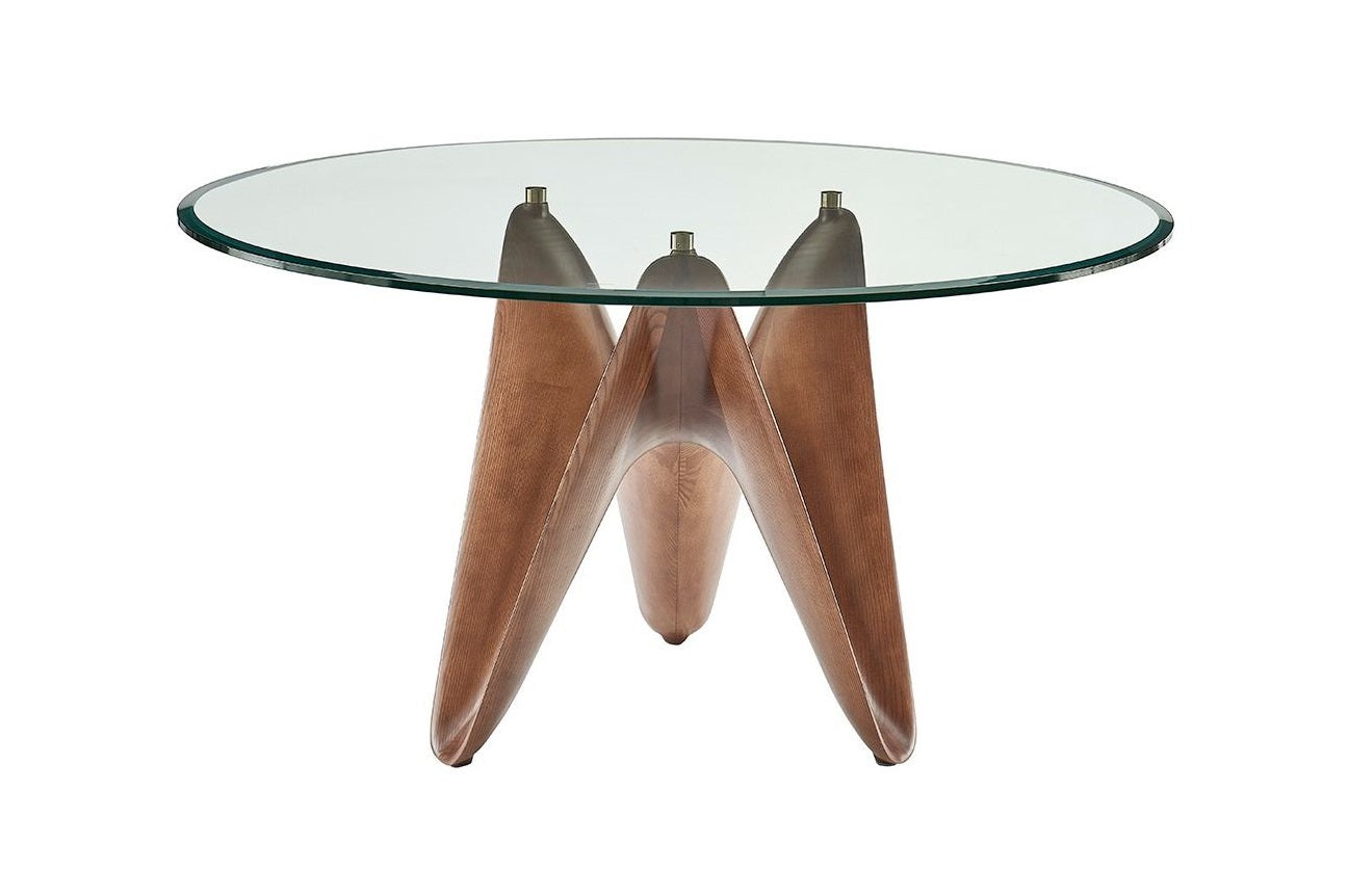 Modrest Seguin Round Glass Walnut Dining Table