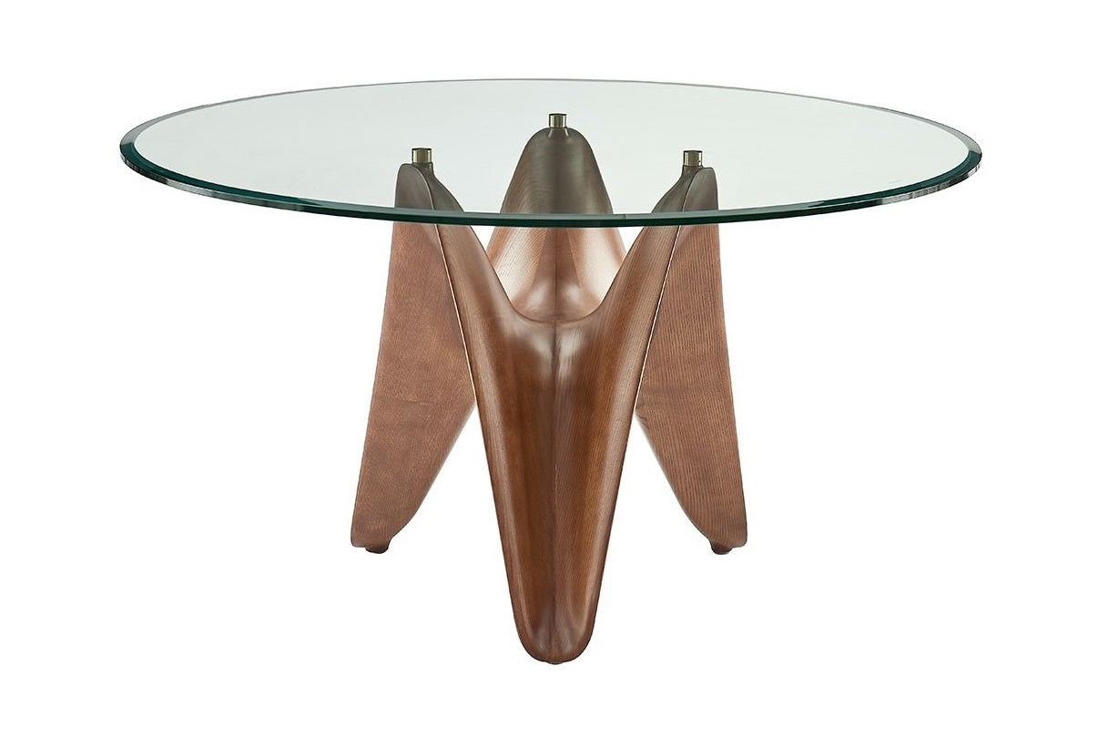 Modrest Seguin Round Glass Walnut Dining Table