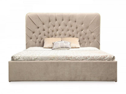 Modrest Moontide Glam Beige Velvet and Brushed Brass Bed