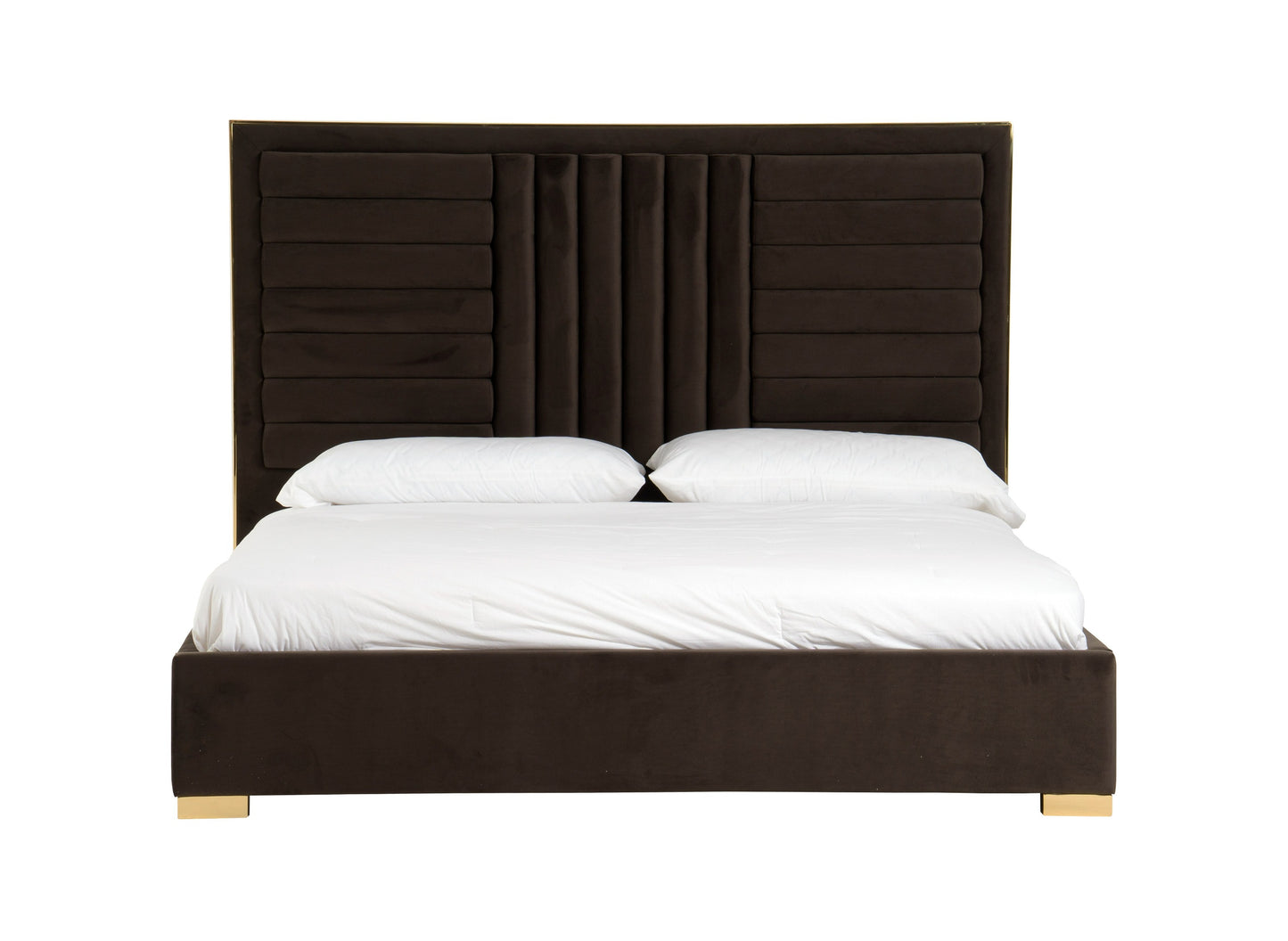 Modrest Daystar Modern Dark Brown Velvet and Gold Bed