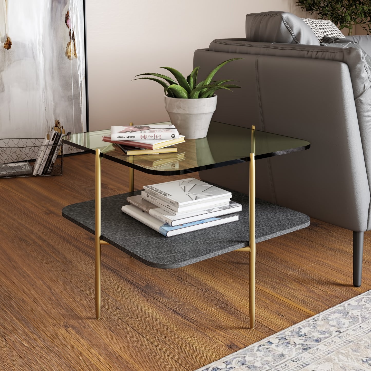 Modrest Cari Glam Gold Glass End Table