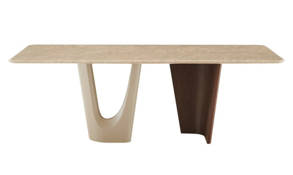 Modrest Brianna Contemporary Marble and Cream/Walnut Dining Table