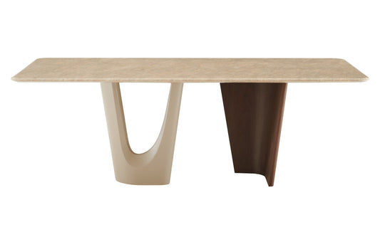 Modrest Brianna Contemporary Marble and Cream/Walnut Dining Table