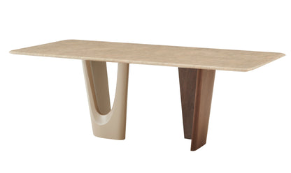 Modrest Brianna Contemporary Marble and Cream/Walnut Dining Table