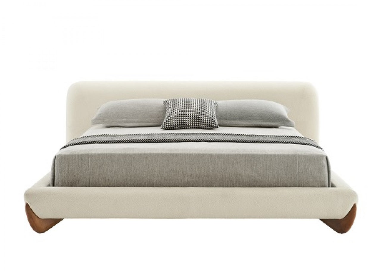 Modrest Fleury Contemporary Cream Fabric and Walnut Bed
