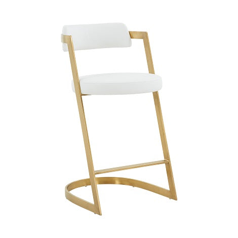 Modrest Shandra White Leatherette and Gold Counter Stool