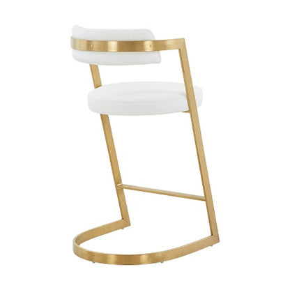 Modrest Shandra White Leatherette and Gold Counter Stool