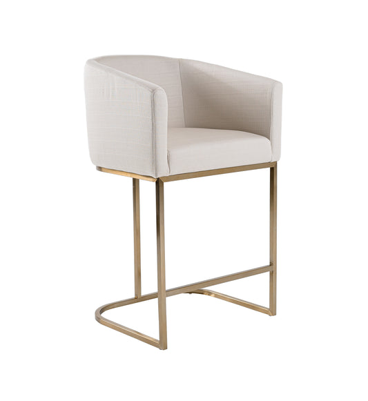 Modrest Yukon Modern Off White Fabric and Brushed Brass Counter Chair