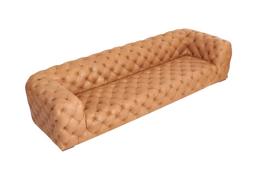 Divani Casa Dexter Transitional Camel Full Italian Leather Tufted Sofa