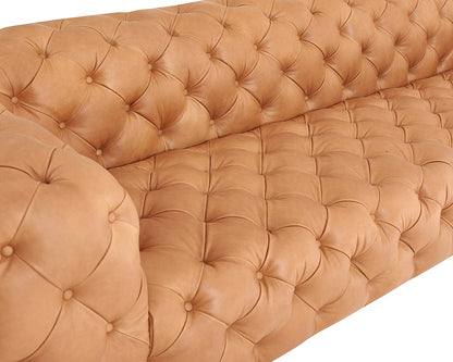 Divani Casa Dexter Transitional Camel Full Italian Leather Tufted Sofa