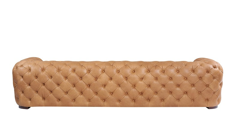 Divani Casa Dexter Transitional Camel Full Italian Leather Tufted Sofa