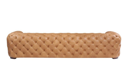 Divani Casa Dexter Transitional Camel Full Italian Leather Tufted Sofa