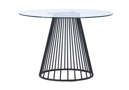 Modrest Holly Modern Round Clear Glass and Black Dining Table
