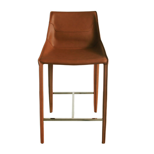 Modrest Halo Modern Cognac Saddle Leather Counter Stool