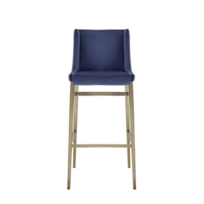 Modrest Mimi Contemporary Blue Velvet Brass Counter Stool Set of 2