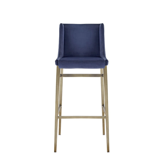 Modrest Mimi Contemporary Blue Velvet Brass Counter Stool Set of 2