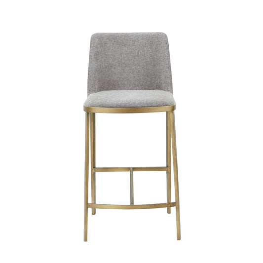 Modrest Brent- Contemporary Light Grey Fabric Brass Counter Stool