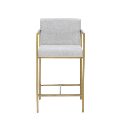 Modrest Burnham- Contemporary Light Grey Fabric Brass Counter Stool