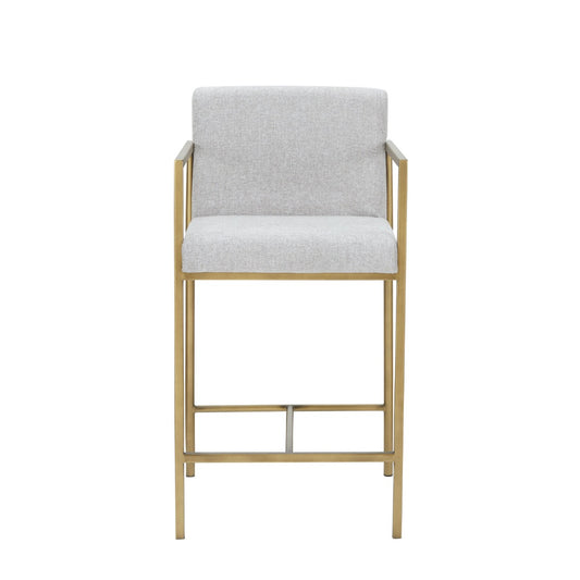 Modrest Burnham- Contemporary Light Grey Fabric Brass Counter Stool