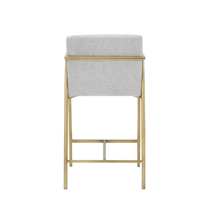Modrest Burnham- Contemporary Light Grey Fabric Brass Counter Stool