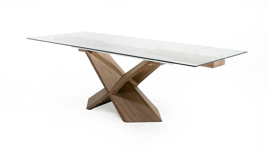 Modrest Scott Modern Walnut and Glass Extendable 70.5"/106" Dining Table