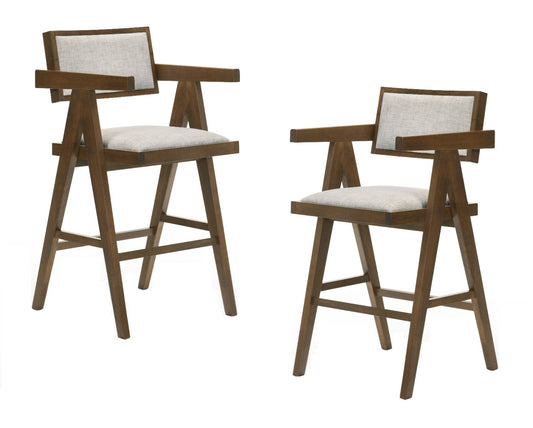 Modrest Fern Modern Walnut and Beige Counter Stool Set of 2