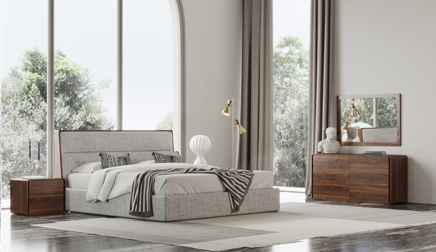 Modrest Dustin Modern Grey Fabric and Walnut Trimmed Bedroom Set