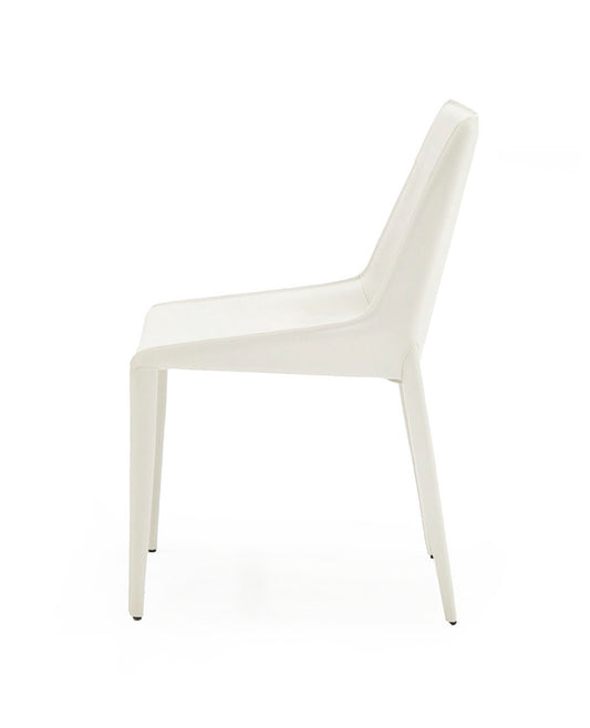 Modrest Halo Modern Ivory Saddle Leather Dining Chair Set of 2