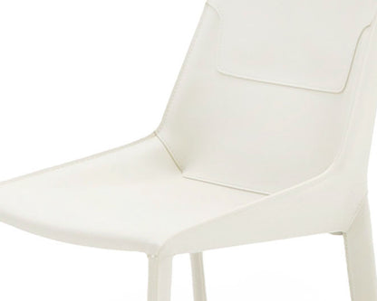 Modrest Halo Modern Ivory Saddle Leather Dining Chair Set of 2