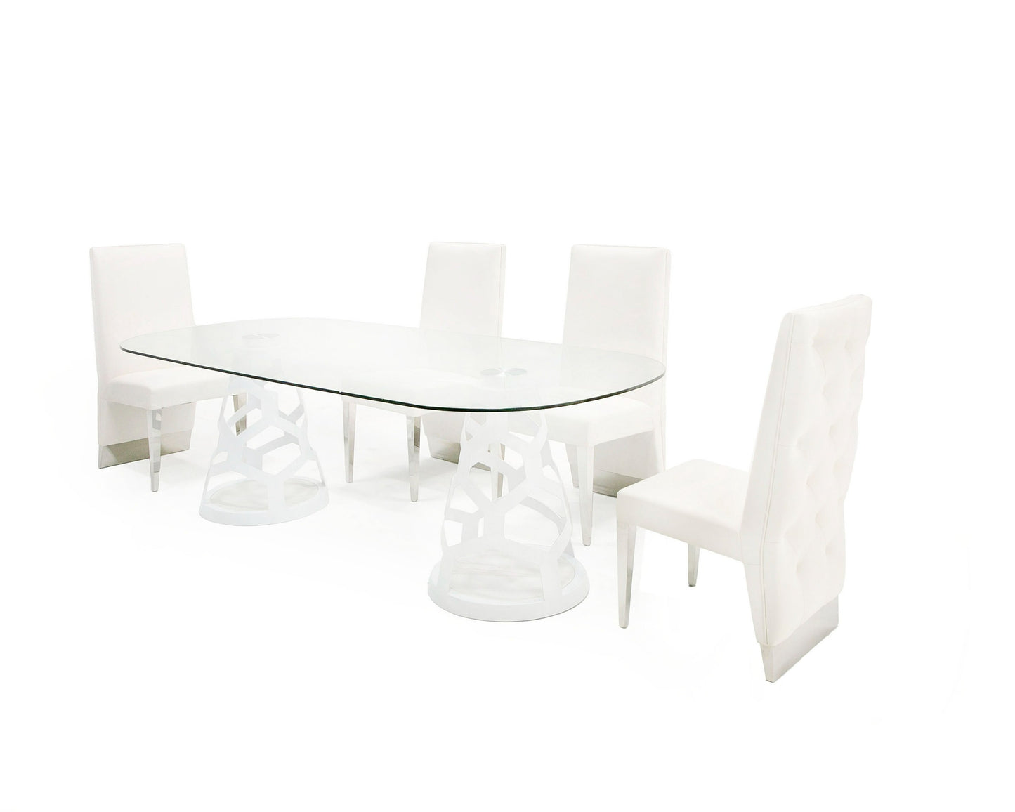 Modrest Lilly Modern White and 15mm Glass Rectangular Dining Table