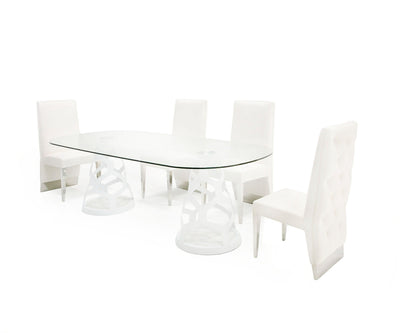 Modrest Lilly Modern White and 15mm Glass Rectangular Dining Table