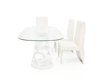 Modrest Lilly Modern White and 15mm Glass Rectangular Dining Table